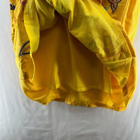 India Home Textile Dress Womens Sz M Golden Yellow Long Sleeve Lined Embroidered - Picture 8 of 12